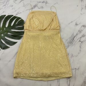 One33 Social Cowl Neck Sequin Cocktail Party Dress Size 12 Yellow Gold Sparkle
